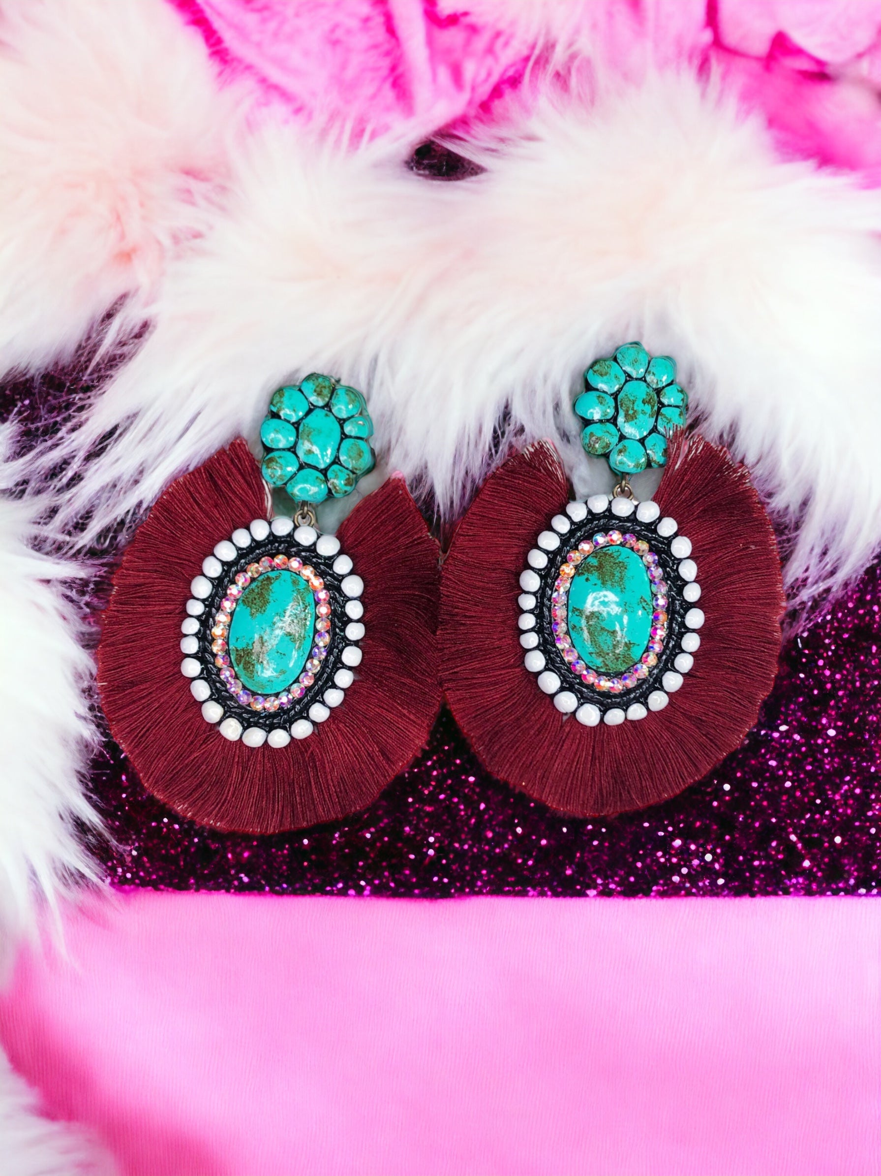 Maroon on sale fringe earrings